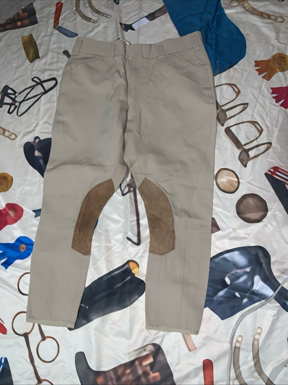 Men's Tan Riding Breeches with Brown suede Knee Patches R38 Equi stretch
